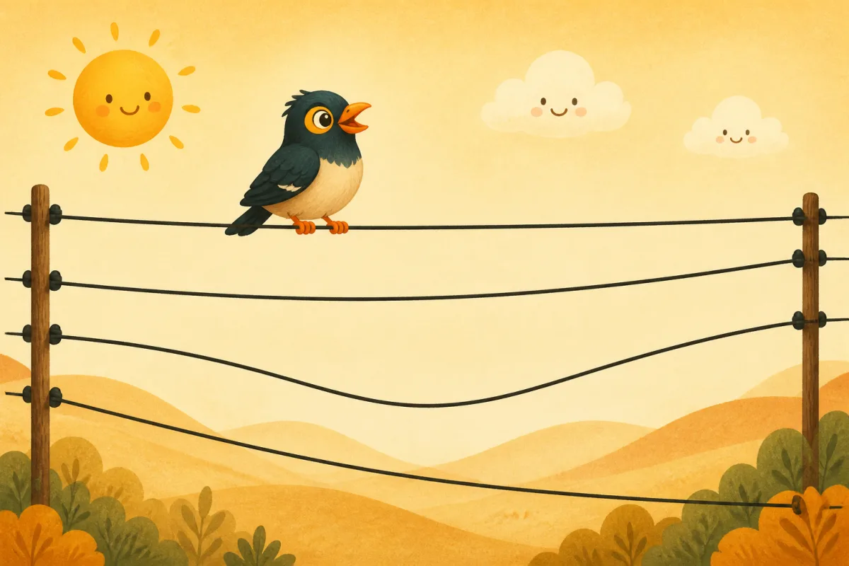 The HearMandarin myna bird singing on wires shaped like the four Mandarin tones